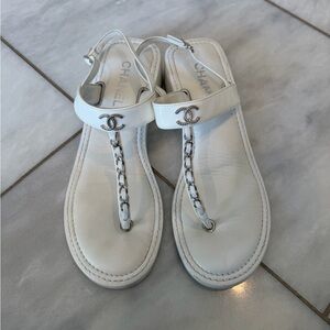 Chanel White Patent Leather Sandals for Women Size 41